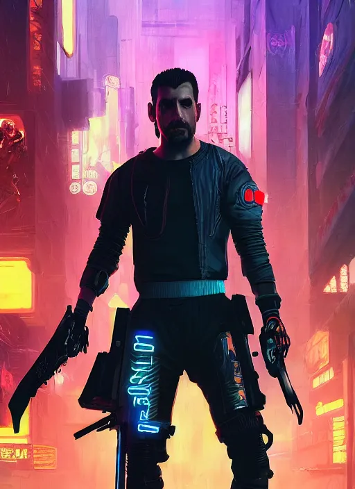 Image similar to cyberpunk combat sports. javier the 2 0 7 8 champion in athletic gear. blade runner 2 0 4 9 concept painting. epic painting by james gurney, azamat khairov, and alphonso mucha. artstationhq. painting with vivid color. ( rb 6 s, cyberpunk 2 0 7 7 )