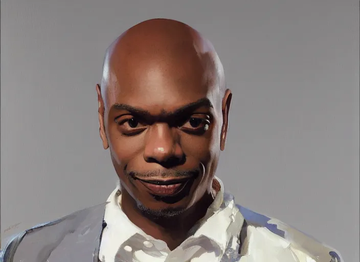 Image similar to a highly detailed beautiful portrait of [ robot ] dave chappelle by gregory manchess, james gurney, james jean