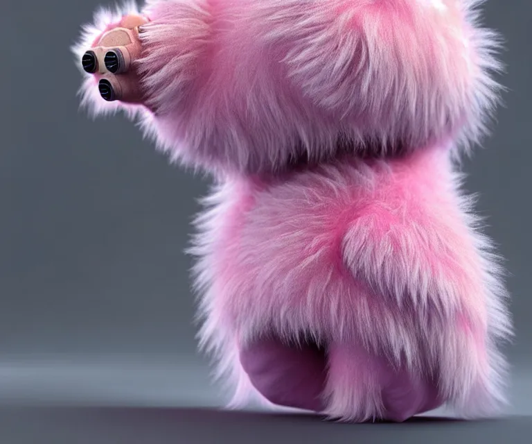 Prompt: high quality 3 d render hyperrealist very cute small tardiradiant, plush mascot, spiky fluffy smooth hair, photo from the side, pink fluffy fur,, fractal veins. cyborg, 1 5 0 mm, beautiful natural soft light, rim light, vray, smooth background, artstation, ultra detailed