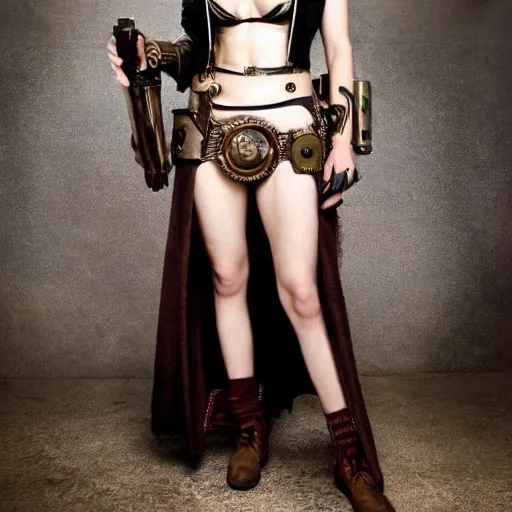 Prompt: full body photo of alexandra daddario as a steampunk amazon warrior