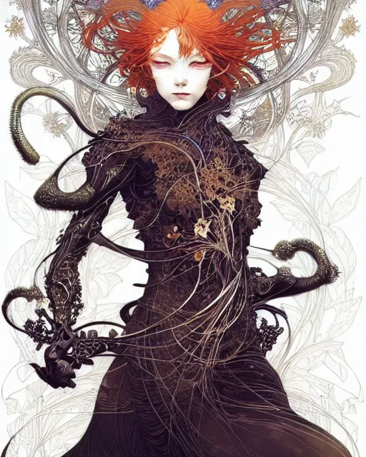 Image similar to Beautiful and playful ethereal ginger portrait, art nouveau, fantasy, intricate flower designs, elegant, highly detailed, sharp focus, art by Tsutomu Nihei, Artgerm and Greg Rutkowski and WLOP