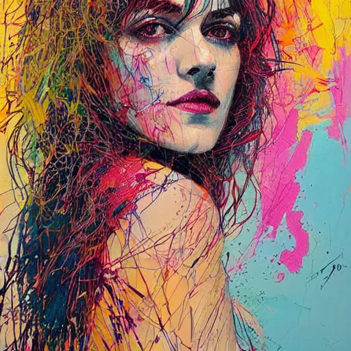 Prompt: a beautiful painting, portrait of ramona flowers by carne griffiths