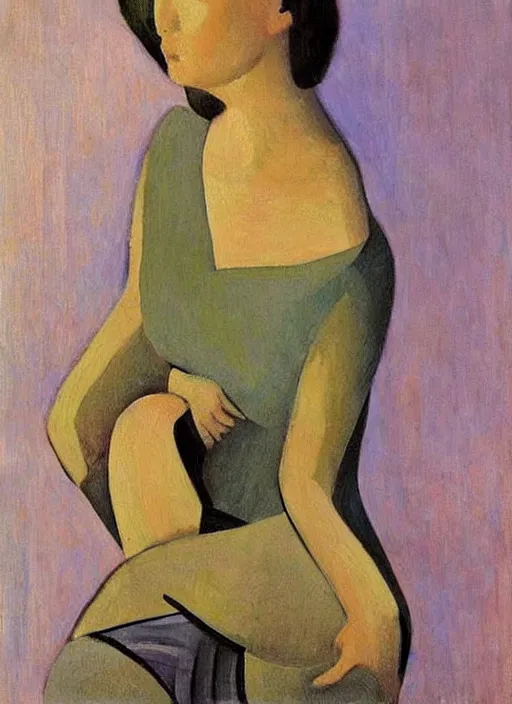 Prompt: a painted portrait of a modern women, art by felice casorati, aesthetically pleasing and harmonious natural colors, expressionism, fine day, portrait