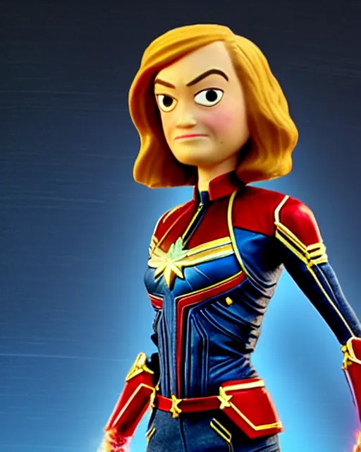 Image similar to brie larson ’ s captain marvel as a highly detailed stop motion puppet, in the style of laika studios ’ s paranorman, coraline, kubo and the two strings shot in the style