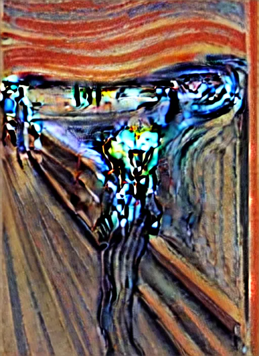 Prompt: “The Scream by Edvard Munch with a cat”