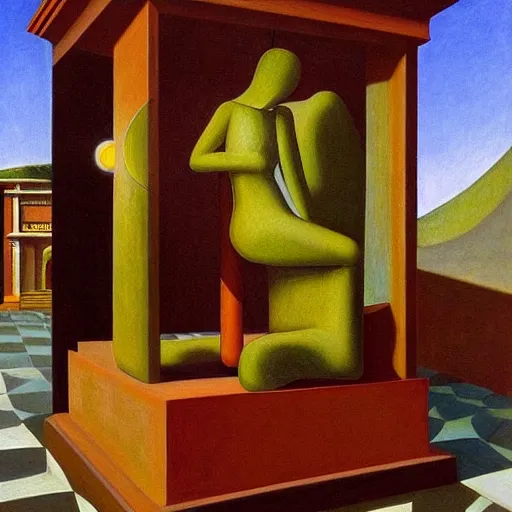 Image similar to a shrine to an ancient technological god, lowbrow, pj crook, ( ( ( grant wood ) ) ), ( ( ( edward hopper ) ) ), oil on canvas