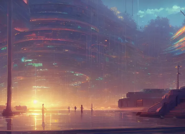 Image similar to concept art of a utopian solarpunk city, key visual, ambient lighting, highly detailed, digital painting, artstation, concept art, sharp focus, by makoto shinkai and akihiko yoshida and hidari and wlop