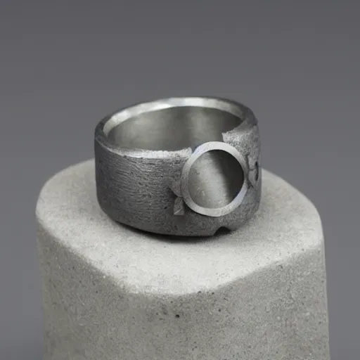 Prompt: a ring made of cast metal designed by courbusier