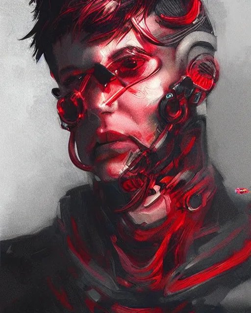 Prompt: black red ink smoke portrait cyborg male, futuristic grunge art by WLOP and Tony sart, artstation