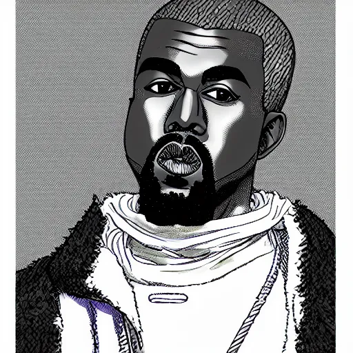 Image similar to manga panel of kanye west in the style of kentaro miura, 8 k, 4 k, masterpiece, trending on artstation