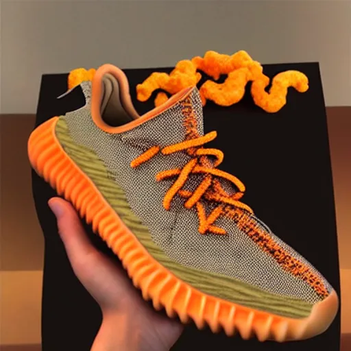 Image similar to promotional photography new Yeezys made of Cheetos