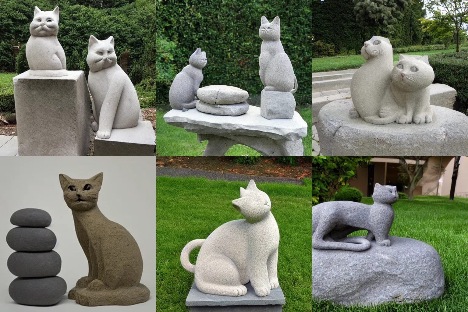 Prompt: Stone Pavilion Children's Cat and Sculpture