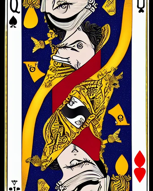 Prompt: queen of spades playing card in the style of giraud, jean