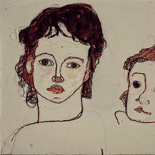 Image similar to 2 girls sketch by egon schiele