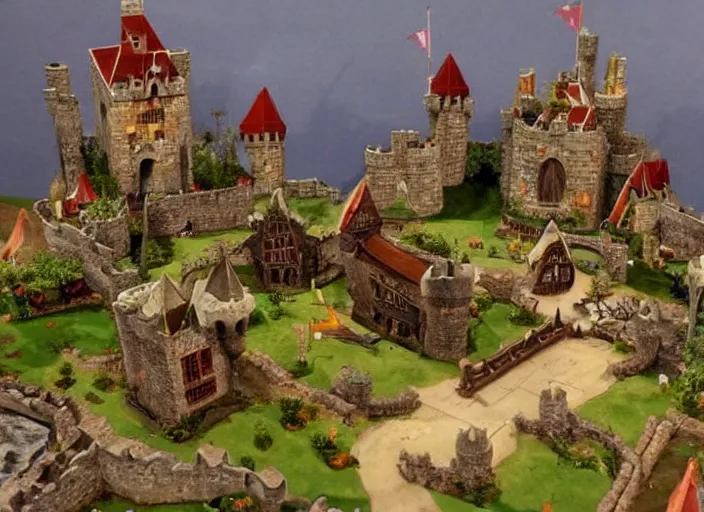 Prompt: fantasy village with a castle in it