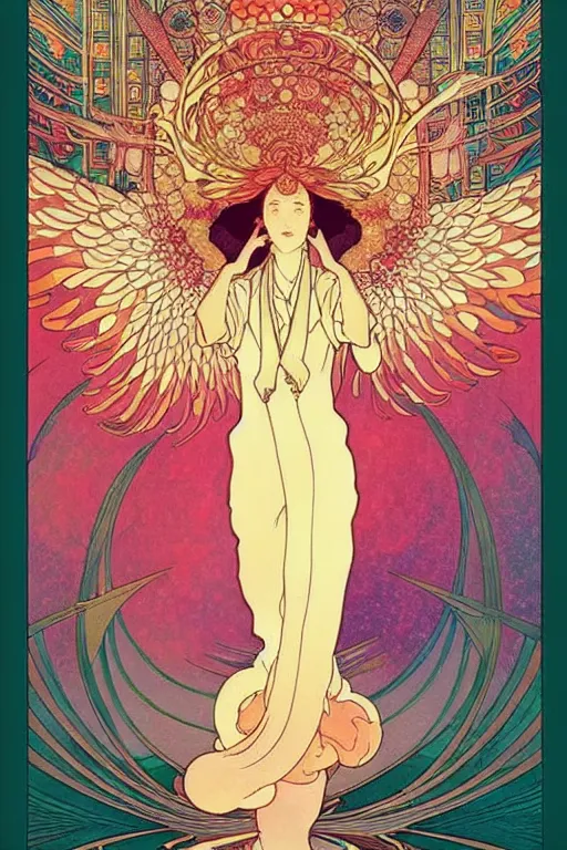 Image similar to phoenix, victo ngai style, alfons mucha style, ， from china, style of studio ghibli, chinese style