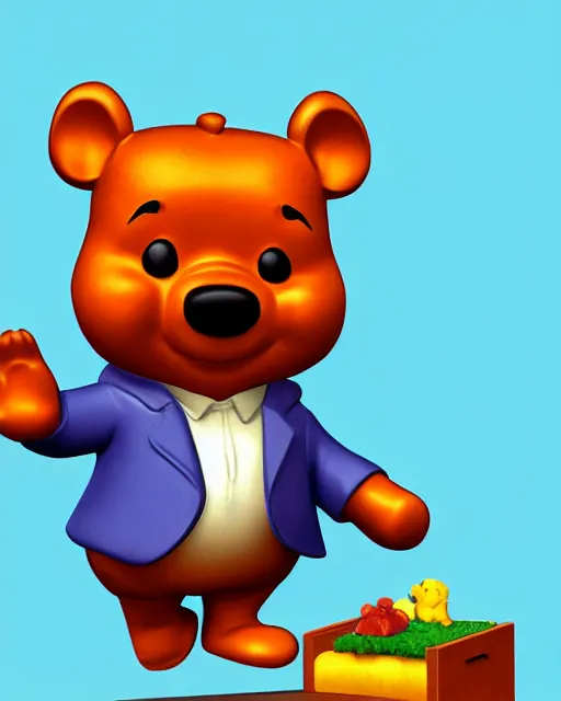 Image similar to full body 3d render of xi jinping as winnie-the-pooh wearing a suit as a funko pop, studio lighting, white background, blender, trending on artstation, 8k, highly detailed