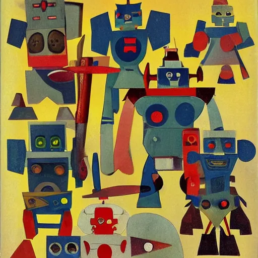 Prompt: warrior robots by Kurt Schwitters