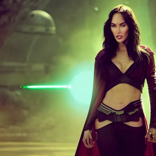 Prompt: first shot of megan fox in star wars reboot, ( eos 5 ds r, iso 1 0 0, f / 8, 1 / 1 2 5, 8 4 mm, postprocessed, crisp face, facial features )