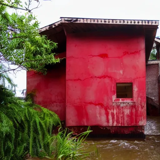 Prompt: house made of wet red flesh