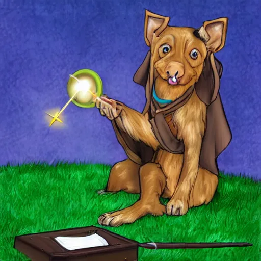 Prompt: a realistic wizard dog casting spell image