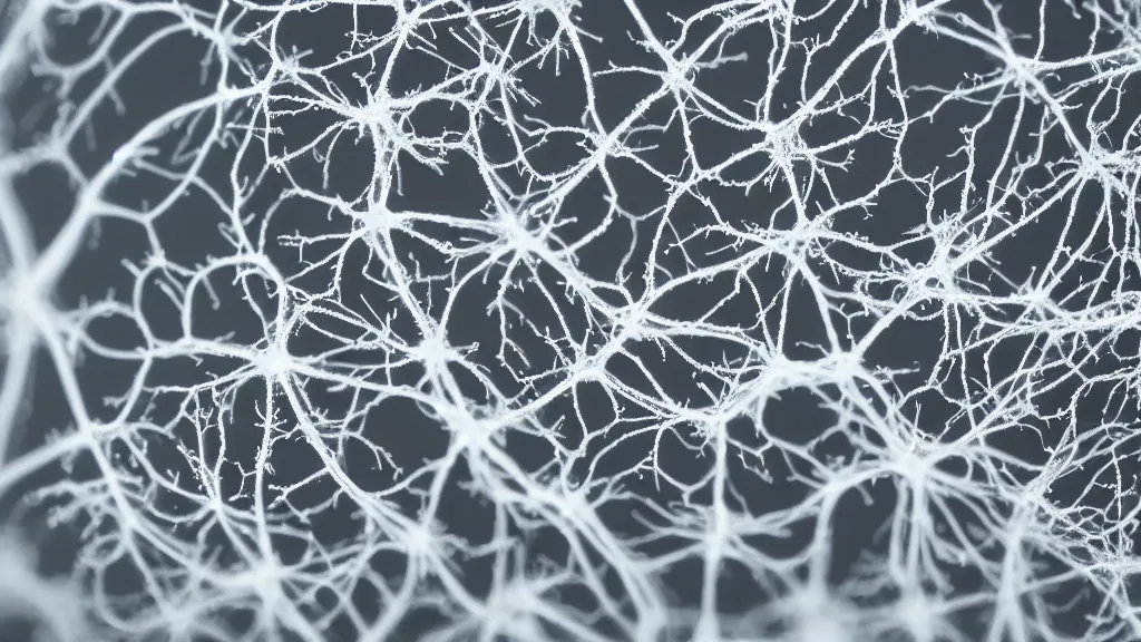 Image similar to a mineral network of neurons and dendrites, macro, photography, scientific