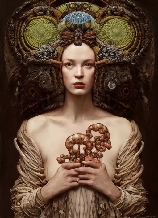 Image similar to highly detailed oil painting | very intricate | cinematic lighting | award - winning | bacteria shaman tardigrade fashion by alexander mcqueen | by roberto ferri, by tom bagshaw, by j. c. leyendecker and klimt, american romanticism, by austin osman spare, artstation, cgsociety, official art, octane