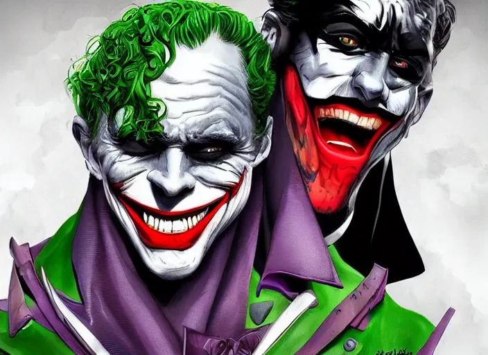 Image similar to batman and the joker falling in love, digital art, highly detailed, detailed faces, amazing digital art, trending on artstation