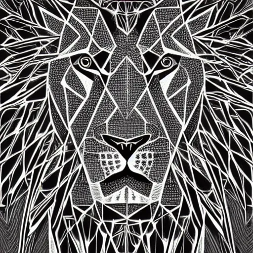 Prompt: a symmetrical portrait illustration of a lion hand drawn sketch on artstation 4 k intricate extremely detailed digital art by alex grey infinite wisdom sacred geometry