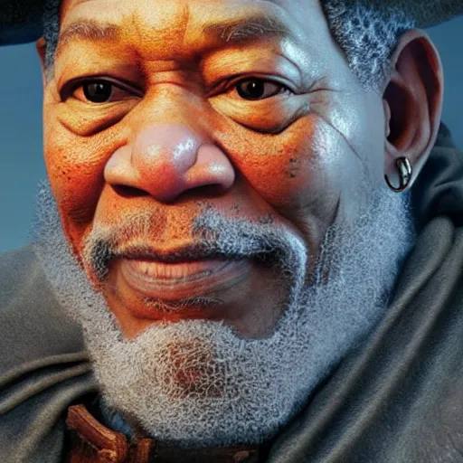 Prompt: morgan freeman starring as gimli in lord of the rings, high detail shot, smoking, render, cgsociety, photorealism