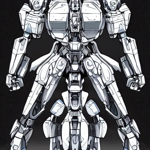 Prompt: very buff anime mecha concept art, greyscale in vector art, very symmetrical, alien and bizarre, science fiction, artstation, pinterest, adobe photoshop