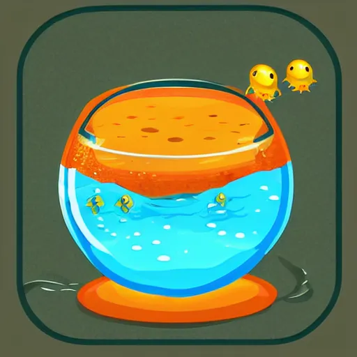 Image similar to tadpoles in a fishbowl full of water, illustrated cartoon, game UI icon