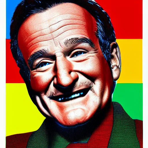 Image similar to rainbow robin williams. pop art