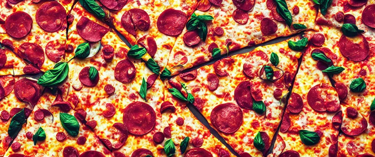 Image similar to huge pizza floating above the earth, high detail, vaporwave, synthwave, 8 k, hd, colorful