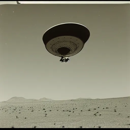 Image similar to vintage photograph unpublished photo of UFO in the desert of roswell sepia