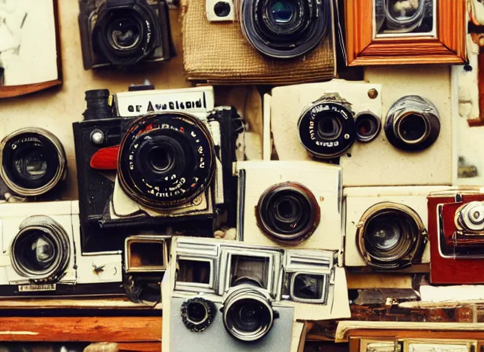 Image similar to a photo from the 1 9 7 0 s of an old camera in an antiques store