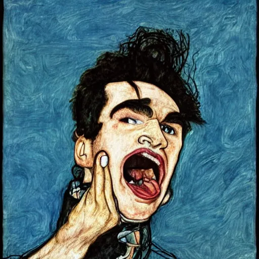 Prompt: morrissey yelling, by egon schiele