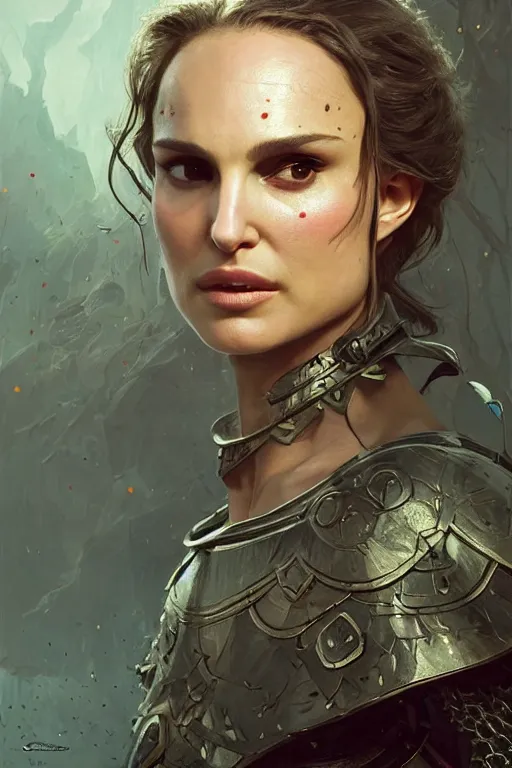 Image similar to natalie portman, legendary warrior, heroic, lord of the rings, tattoos, decorative ornaments, battle armor, by carl spitzweg, ismail inceoglu, vdragan bibin, hans thoma, greg rutkowski, alexandros pyromallis, perfect face, fine details, realistic shading photorealism