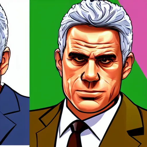 Image similar to portrait of the prime minister of Israel Yair Lapid as a GTA v character. GTA v loading screen illustration by martin ansin, matt bors