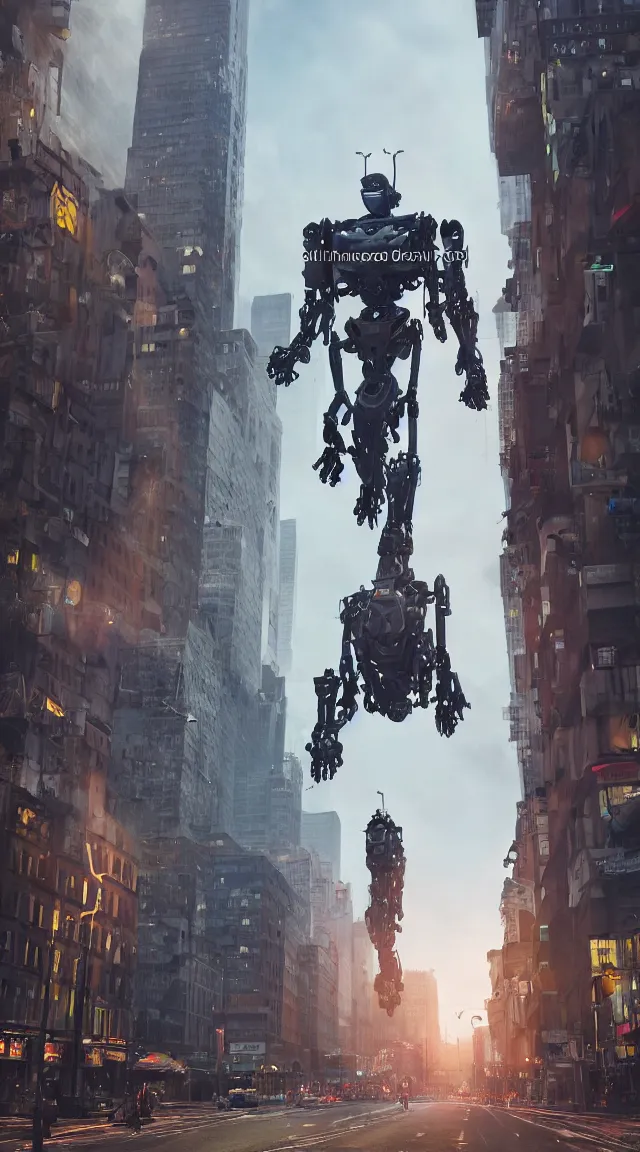 Image similar to hyperrealistic giant toy robot in city, stunning, realistic, highly detailed attributes and atmosphere, dim volumetric cinematic lighting, 8 k octane extremely hyper - detailed render, post - processing, masterpiece,