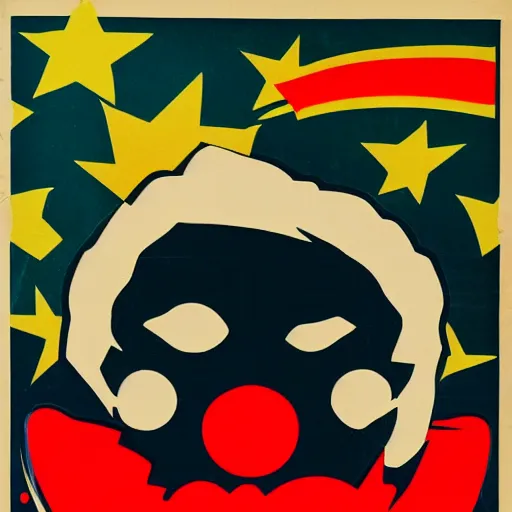 Image similar to communist clown portrait, soviet propaganda poster style