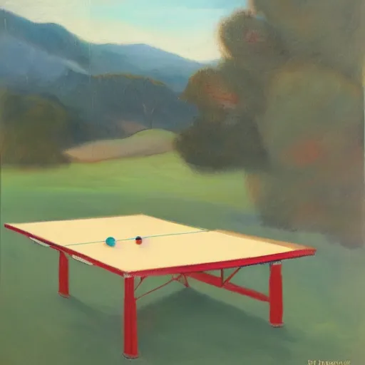 Image similar to Dos gats jugant al ping pong sobre un fons taronja, oil painting