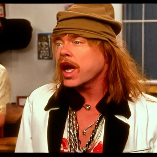 Image similar to axl rose as a guest star on seinfeld, cinematic, highly detailed, realistic, 4 k