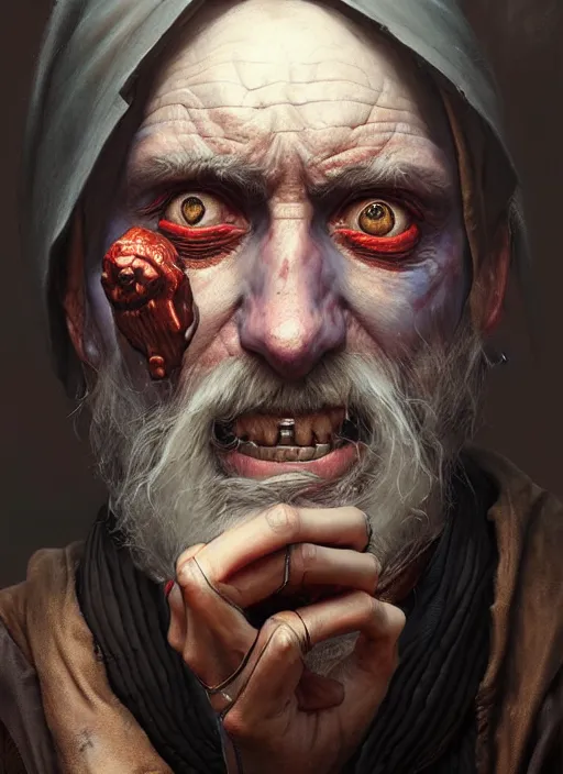 Prompt: a _ fantasy _ style _ portrait _ painting _ of disfigured beggar _ painting _ unreal _ 5 _ daz. _ rpg _ portrait _ extremely _ detailed _ artgerm _ greg _ rutkowski _ greg