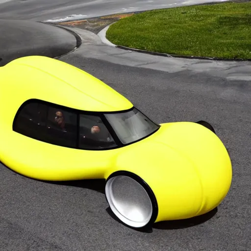 Prompt: banana shaped car