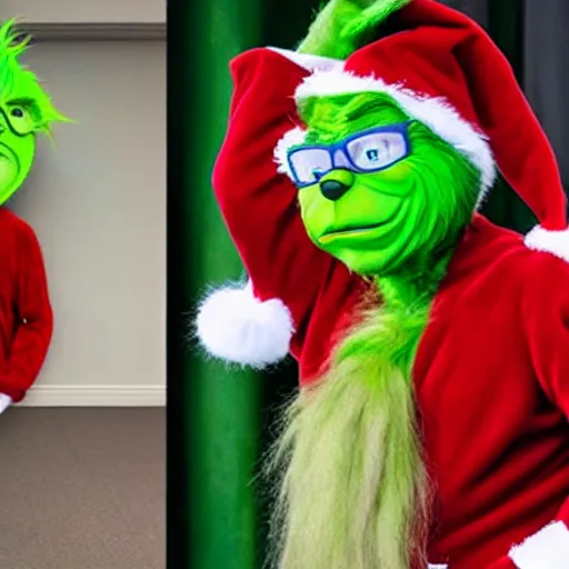 Image similar to bill gates cosplaying as the grinch, bill gates wearing a grinch costume, cosplay award winner