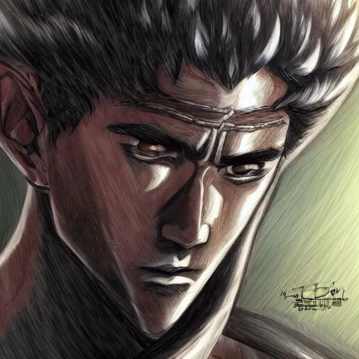 Prompt: portrait of guts from berserk fan art, digital 2d, anime, character, extremely detailed, made by Justin Fields artstation
