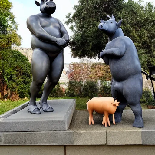 Prompt: statue of a pig, a cow, a horse and a chicken