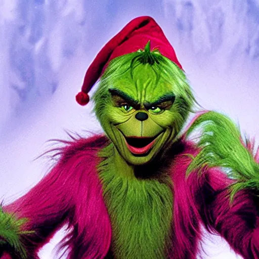 Image similar to the grinch, with middle fingers up