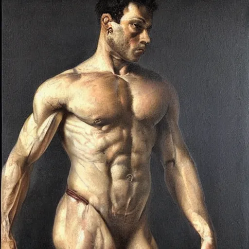 Image similar to an muscular man fine painting, victorian